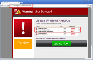 Warning-Virus-Detected.com Popup Message Screenshot