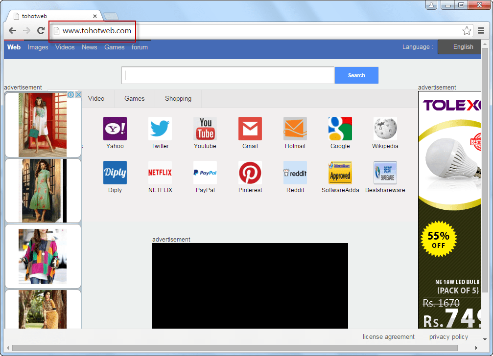 Tohotweb.com Removal Bar Screenshot