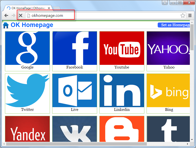 Okhomepage.com Search Bar screenshot