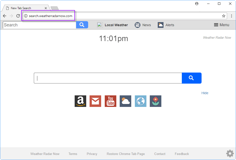 How do remove search.weatherradarnow.com