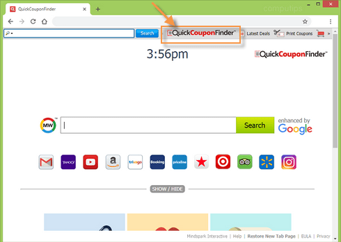 Quick Coupon Finder search homepage
