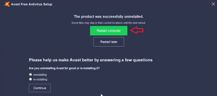 how to uninstall avast antivirus code 0x3